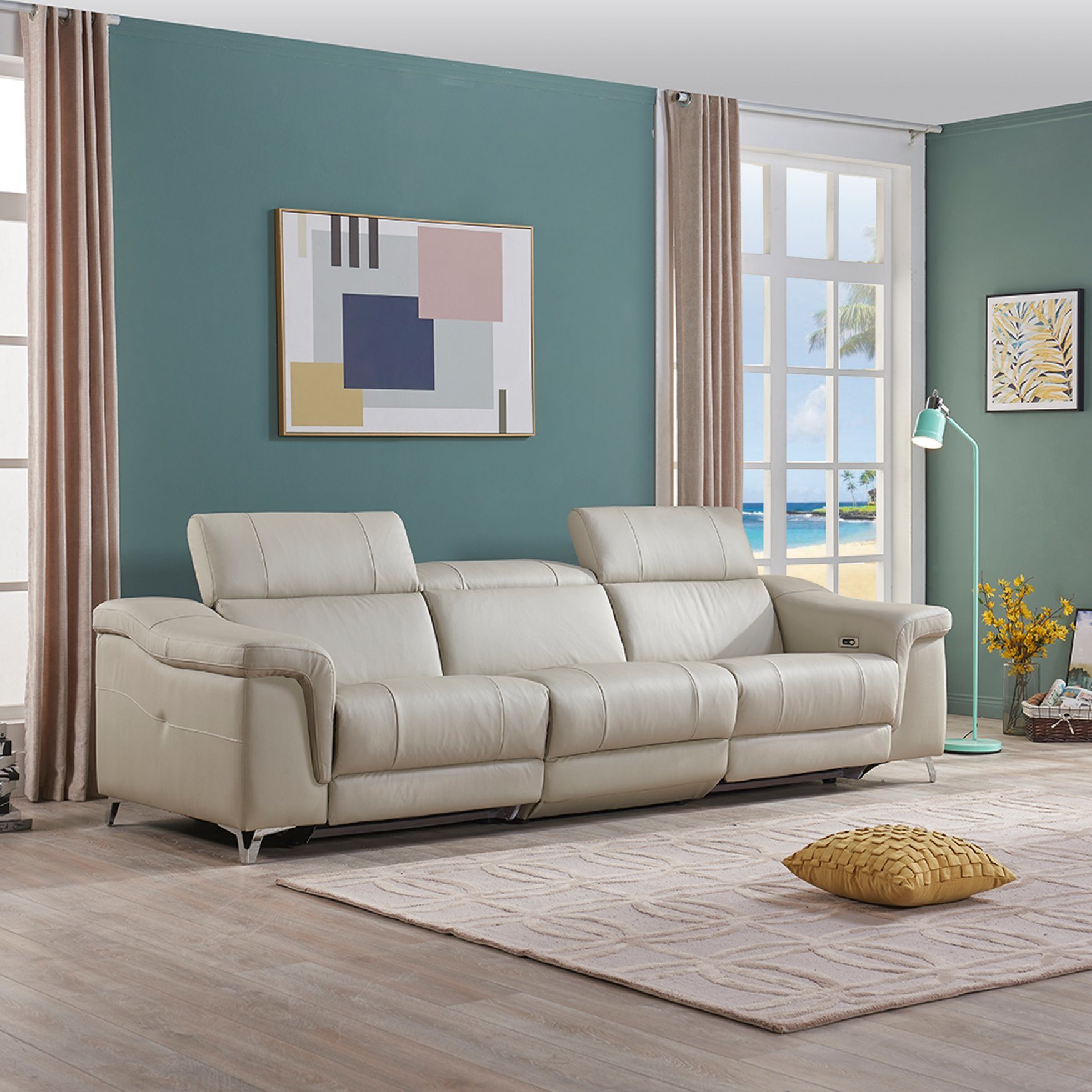 Modern Simple Living Room Small House Electric Functional Leather Sofa Combination