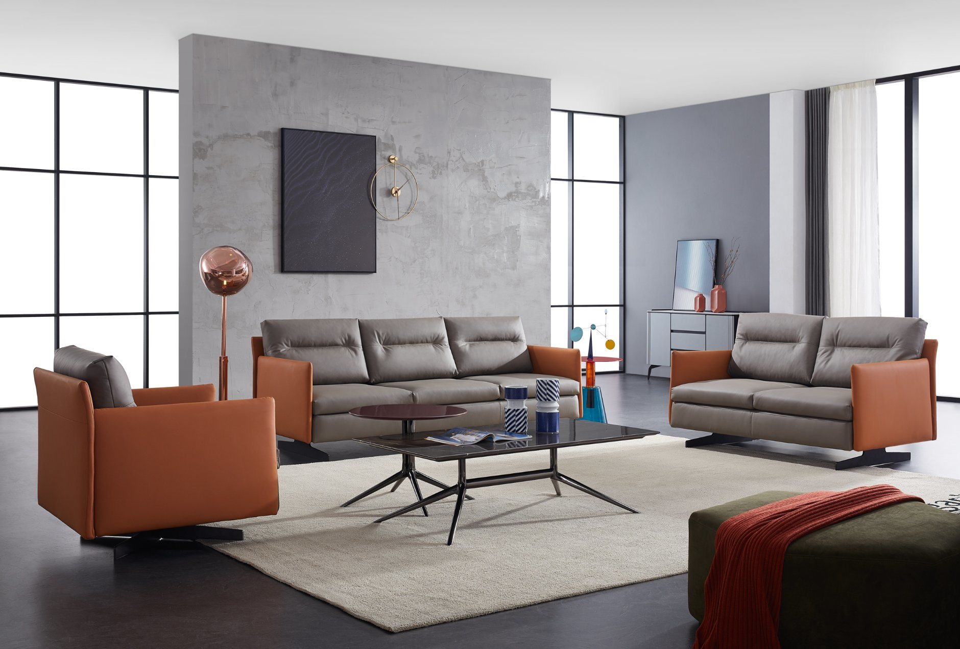 Modern Living Room Single Seater High Quality Nappa Leather Sofa Set