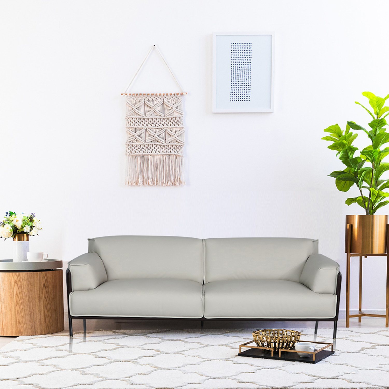Living Furniture Italian Style Leather Sofa Three Seat Sofa