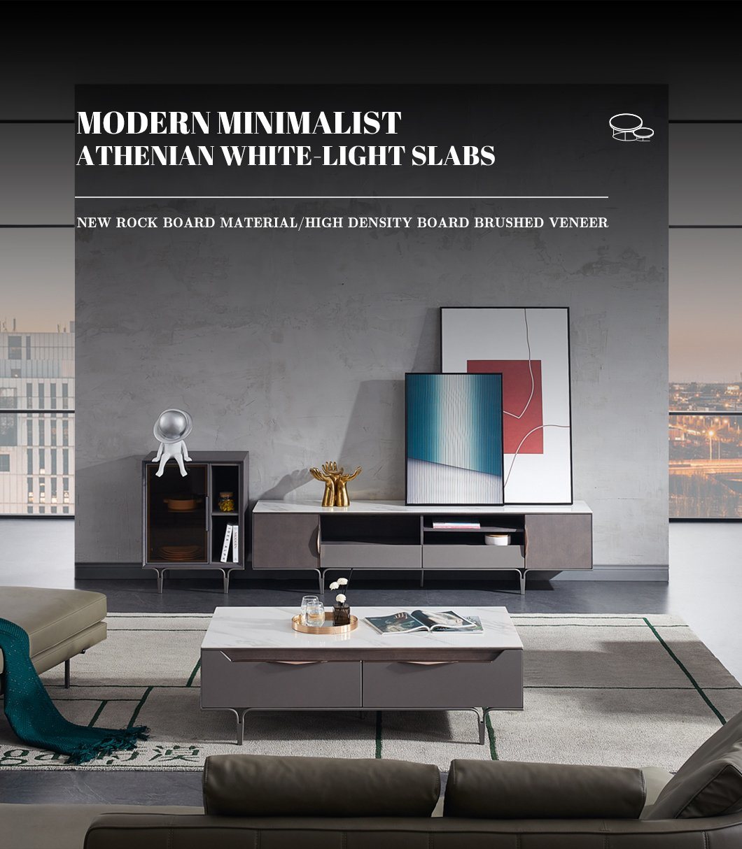 Modern Minimalist Athenian White Light Marble Tea Table Home Furniture