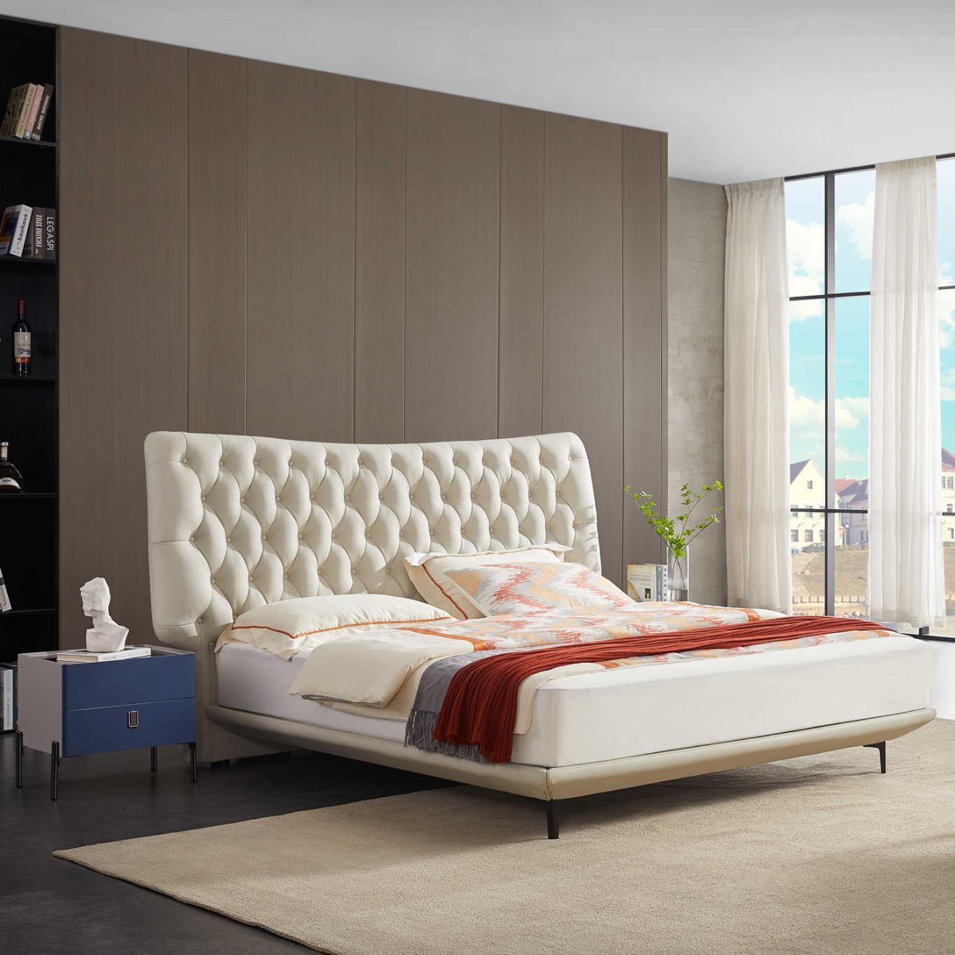 Customization Top Real Leather Solid Bedroom Bed
