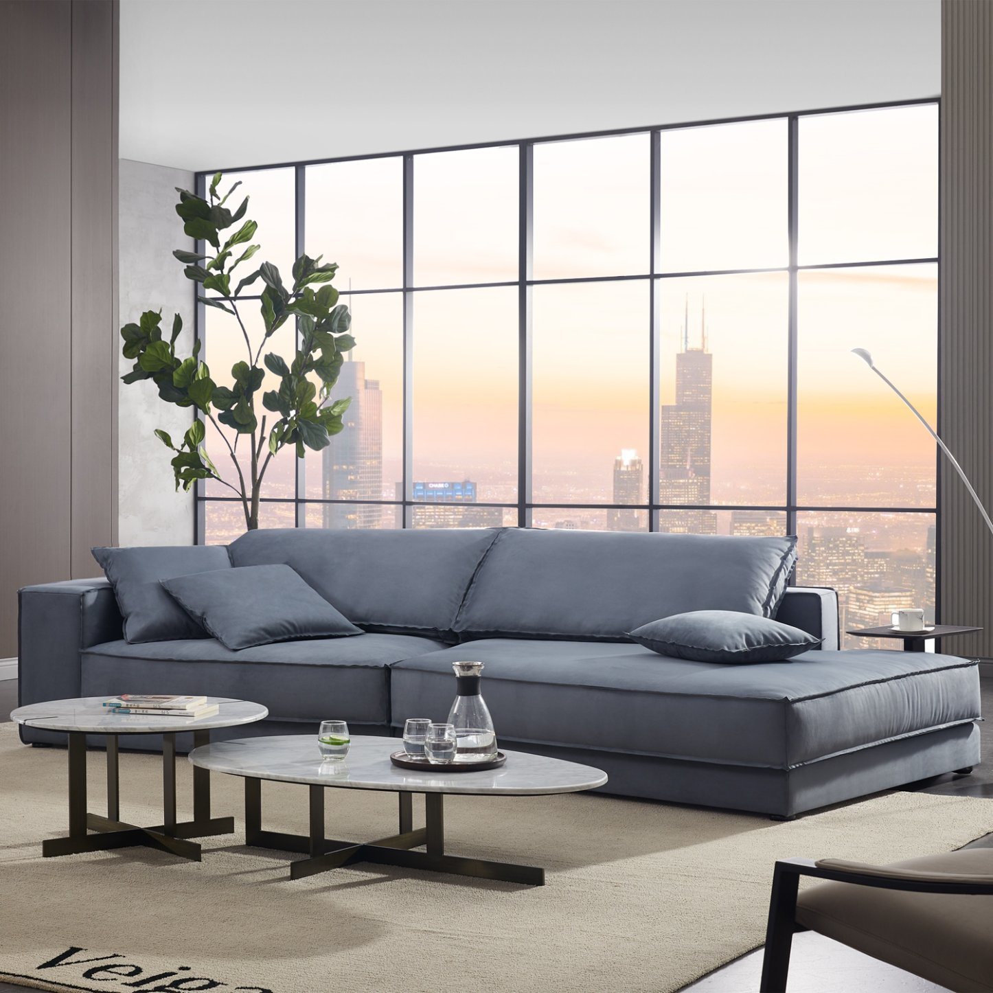 Modern Fabric Sectional 3 Seater Living Room Sofa
