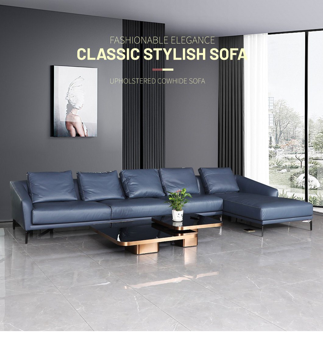 2021 New Style Living Room Leather Wood Frame L Shape Leisure Sofa