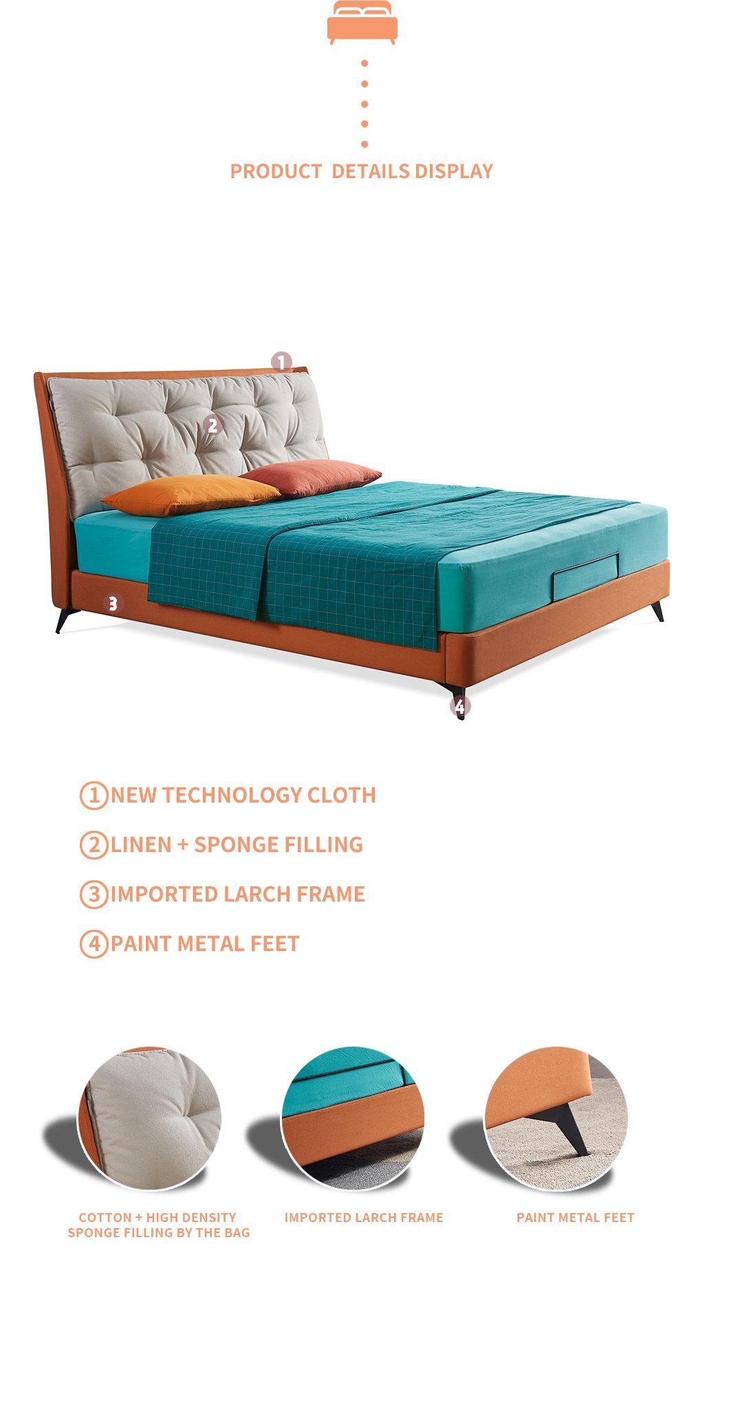 Modern Wooden Frame Double Size Fabric Wall Bed