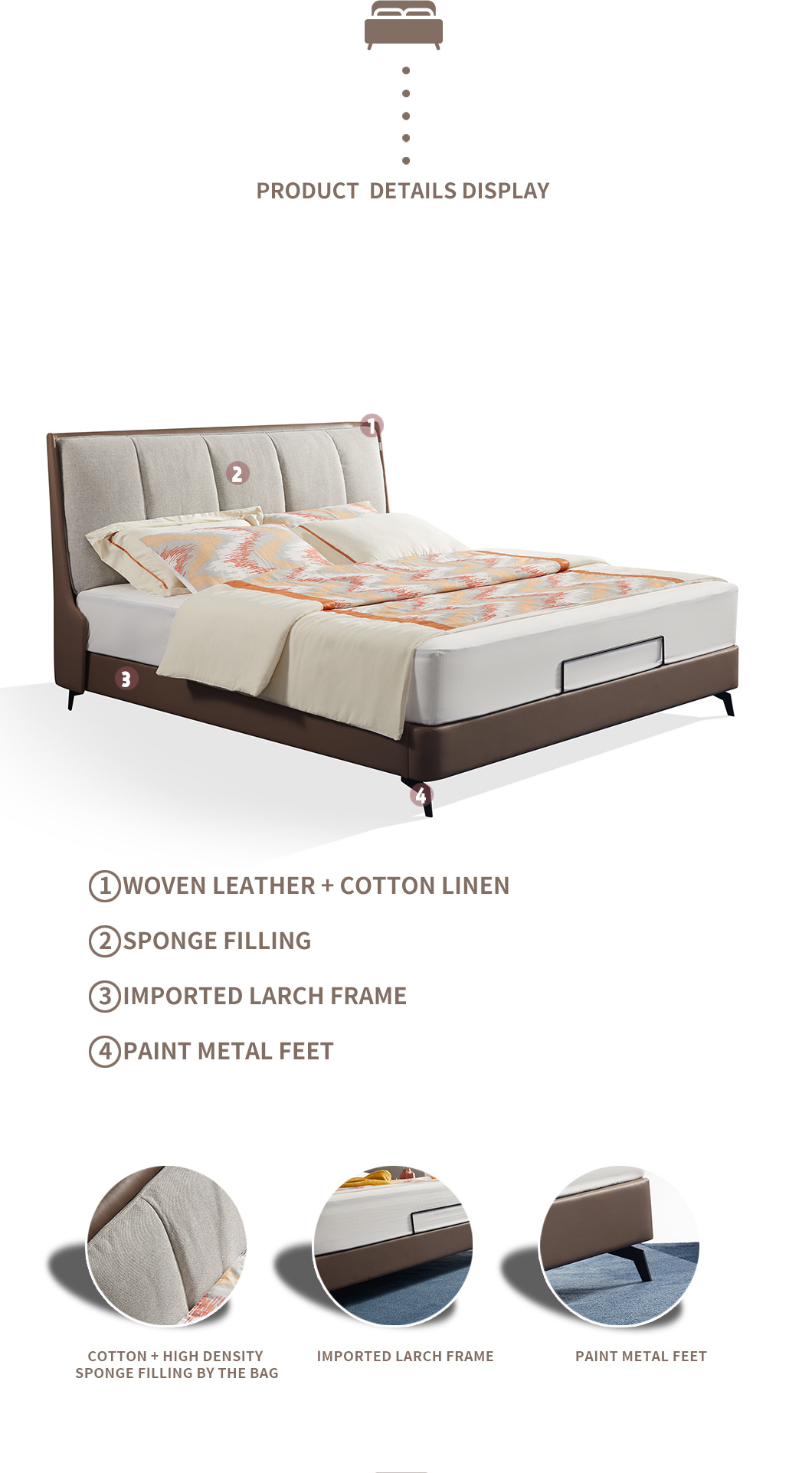 China Factory Light Luxury Fashion Home Hotel Leather Bed Bedroom Furniture