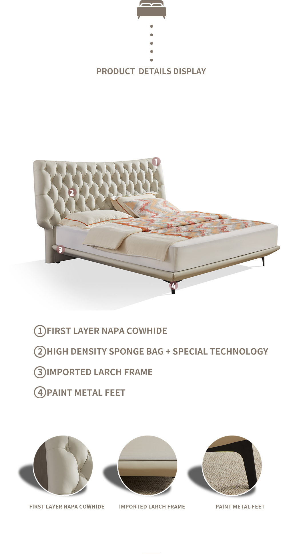 Customization Top Real Leather Solid Bedroom Bed