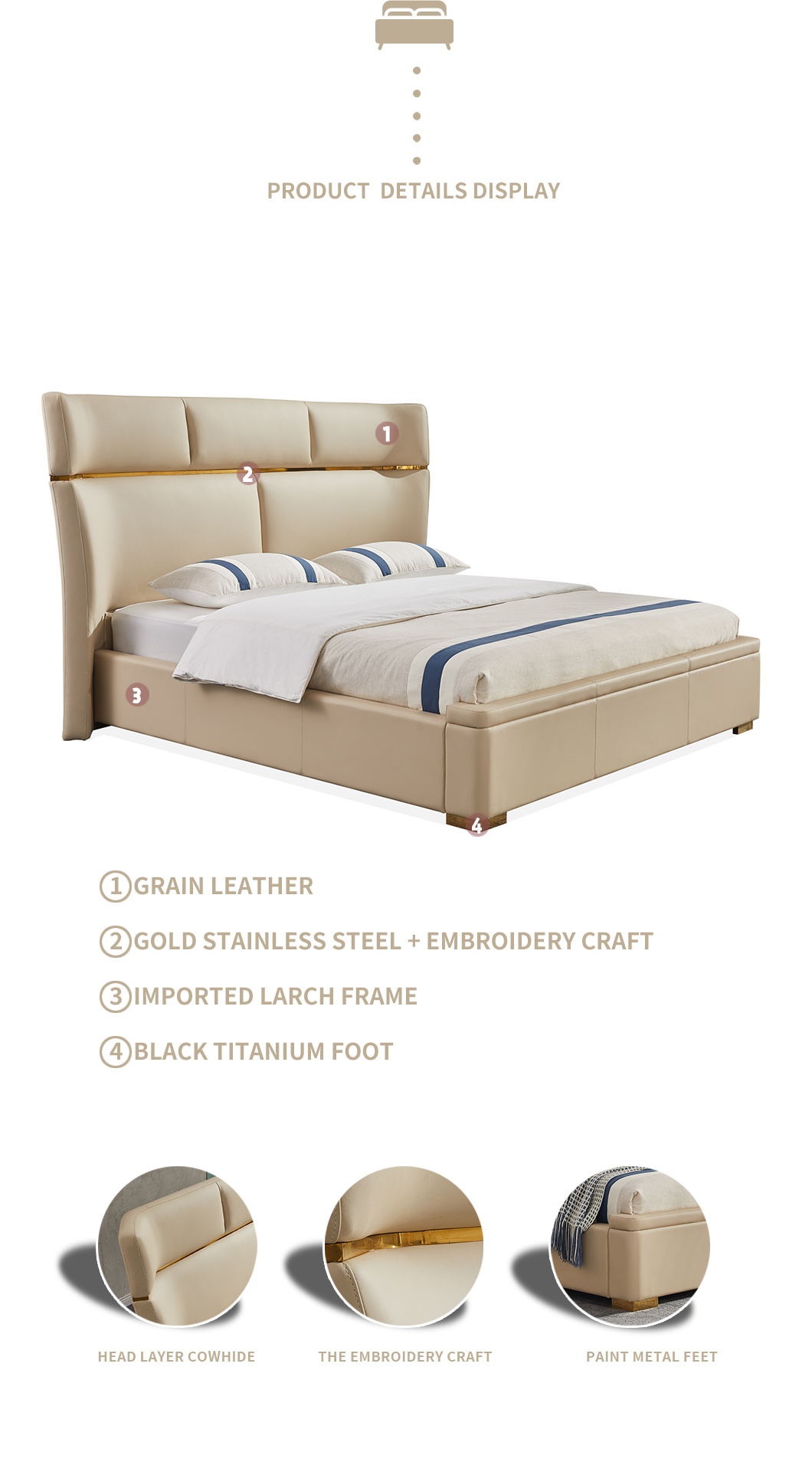 Luxury Design Home Hotel Queen Size Leather Bed