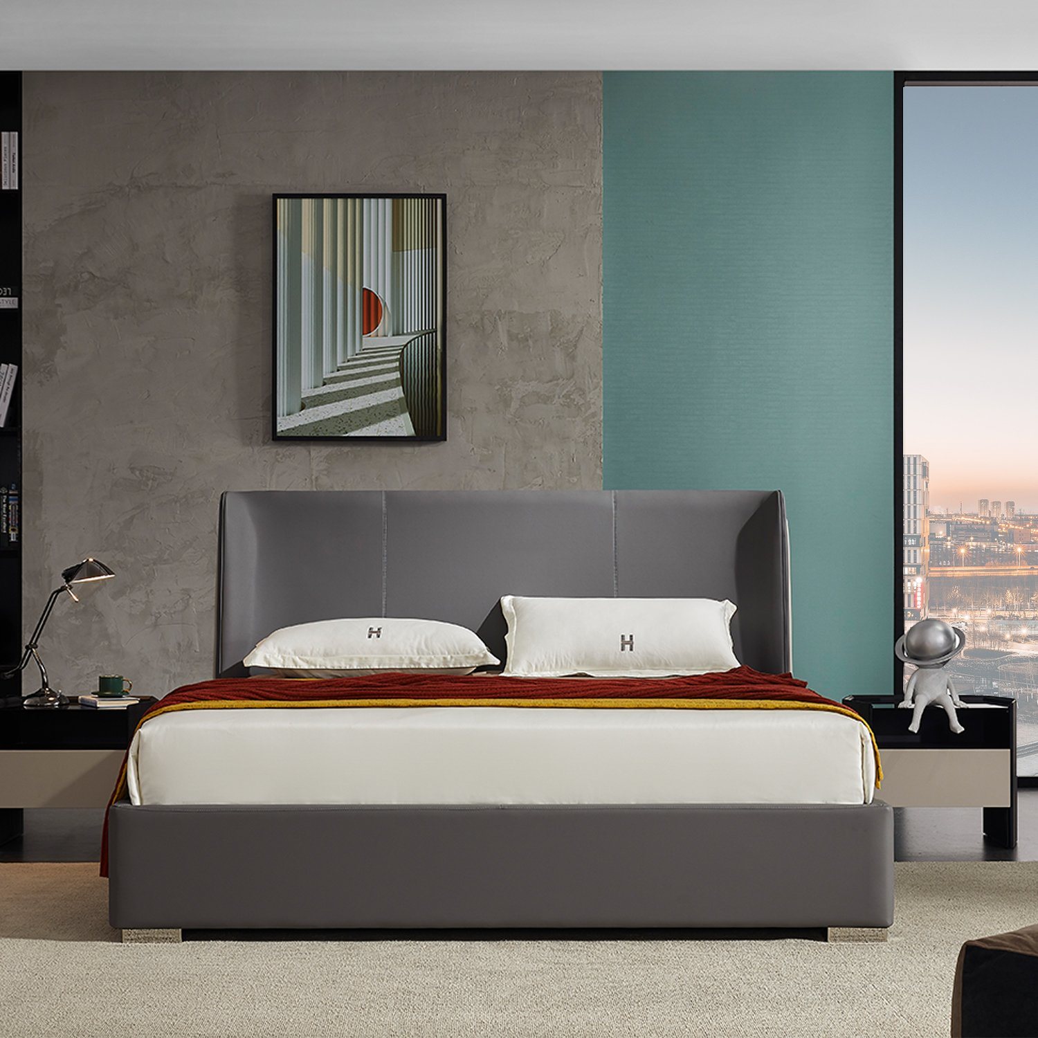 Modern Home Hotel Bedroom Furniture Leather Bed