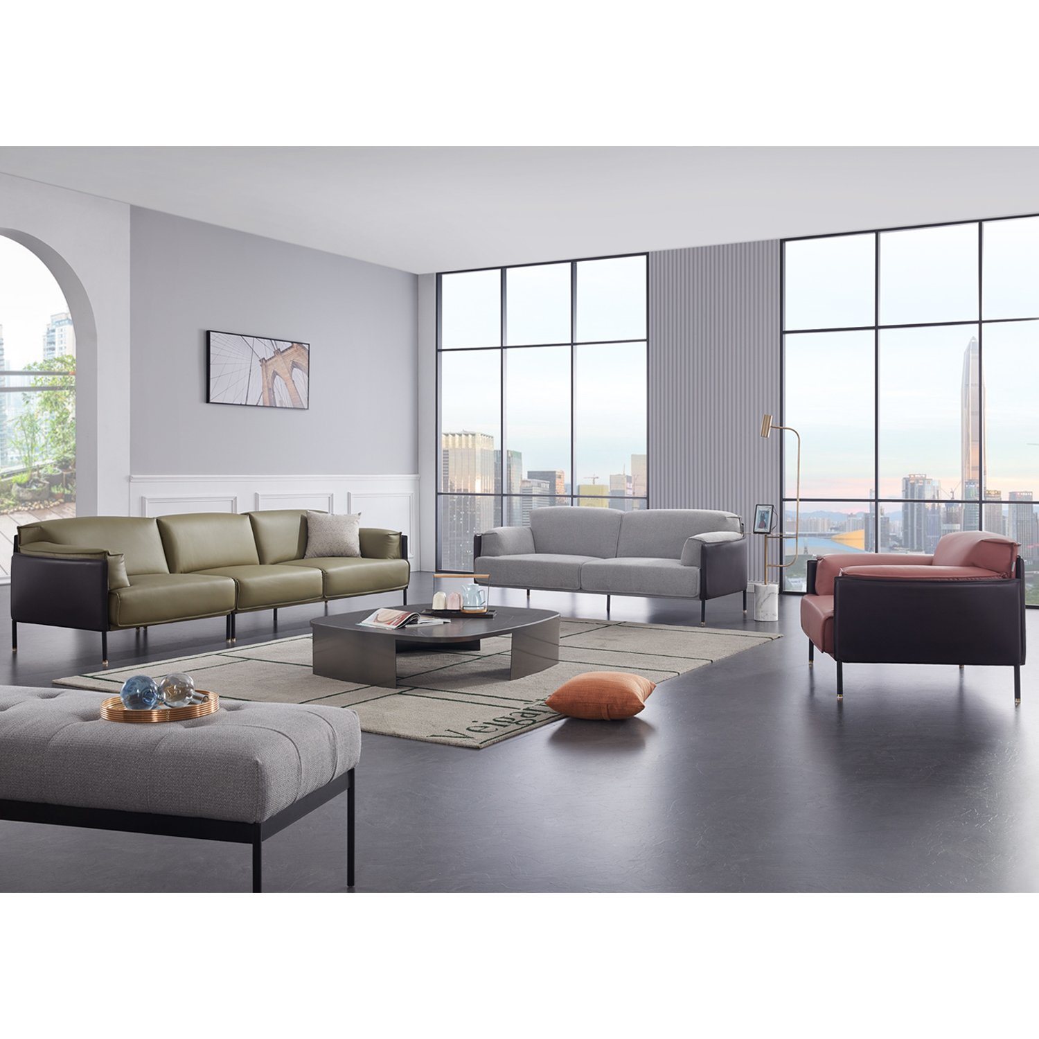 Modern Design Home Furniture Living Room 4 Seater High Quality Leather Sofa